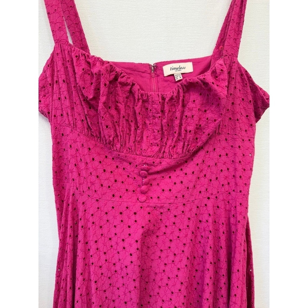 Timeless London Women's Dress Pink Eyelet Cotton Fit & Flare Retro‎ Summer 16
